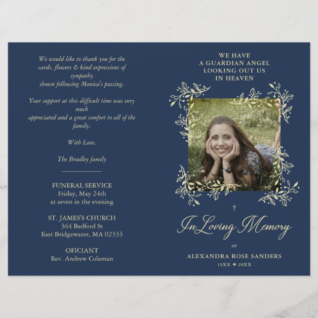 Papier Navy Hand Lettered Chic Flourish Funeral Memorial (Devant)