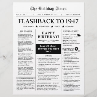 Papier Né en 1947 Journal Faux Noir et Blanc