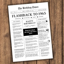 Né en 1965 Journal fictif noir et blanc