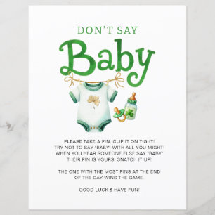 Papier Ne pas dire Baby Irish Baby shower Jeu Signe