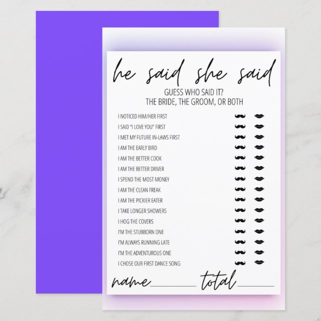 Papier Neon Gradient Il A Dit Qu'Elle A Dit Fête des mari (Devant / Derrière)