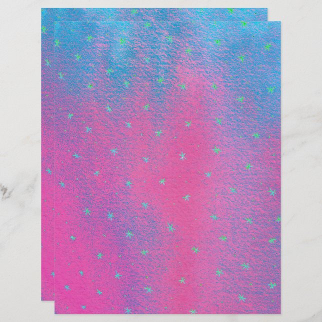Papier Neon Green Stars Parties scintillant rose bleu Loo (Devant / Derrière)