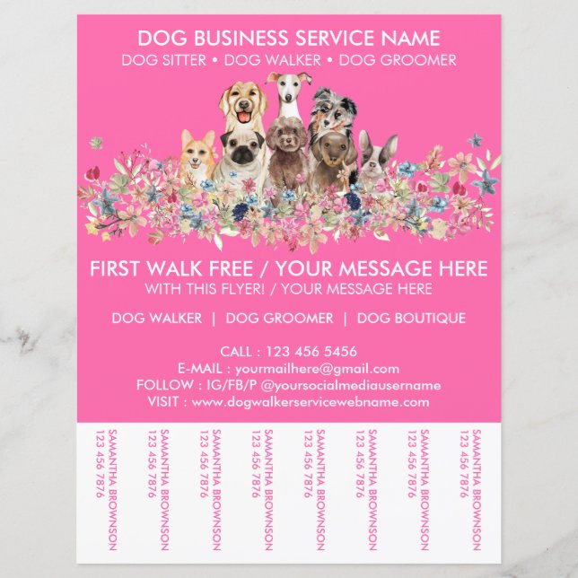 Papier Neon Pink Breeds Chien Walker Service Circulaire (Devant)