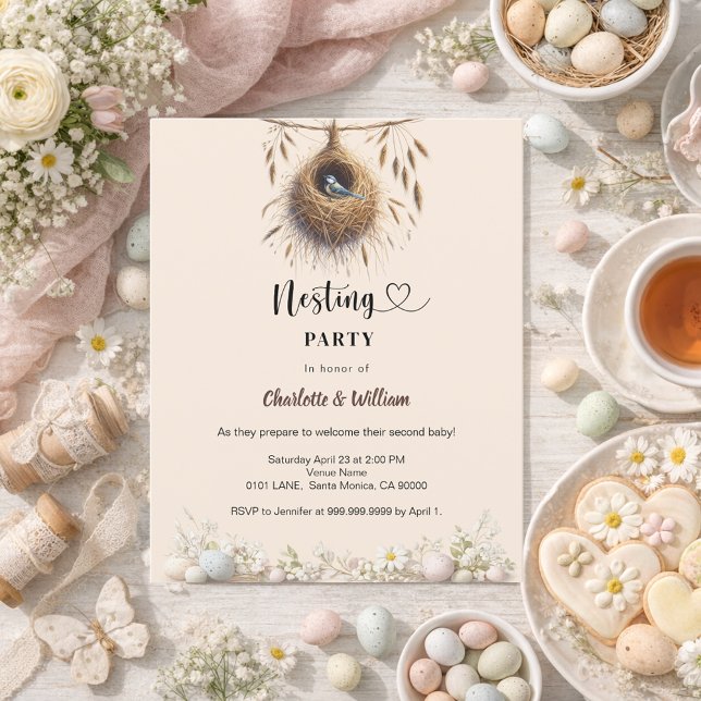 Papier Nesting party bird spring baby shower invitation (Créateur téléchargé)