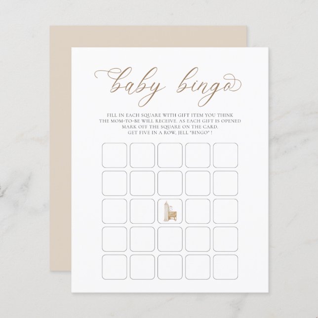 Papier Neutral Boho Baby Brunch Baby Bingo Jeu (Devant / Derrière)
