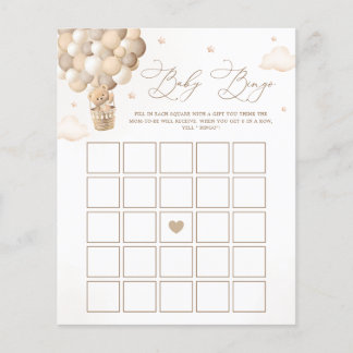 Papier Neutral Teddy Bear Baby shower Bingo Jeu