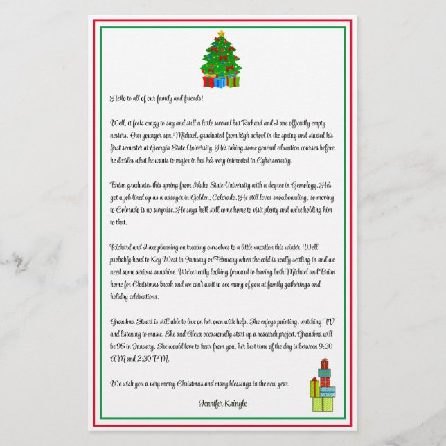 Papier Newsletter Arbre de Noël Classique Rouge Vert Cust (Devant)