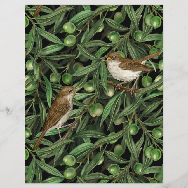 Papier Nightingales dans l'olivier 3 (Devant)
