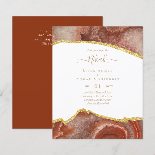 Papier NIKAH - Agate Gold BUDGET Mariages Invitations (Devant / Derrière)