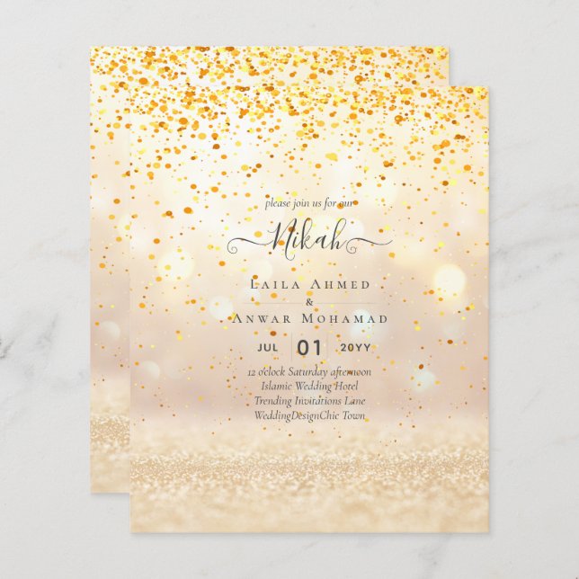 Papier NIKAH - Budget - Invitations de mariage islamique  (Devant / Derrière)