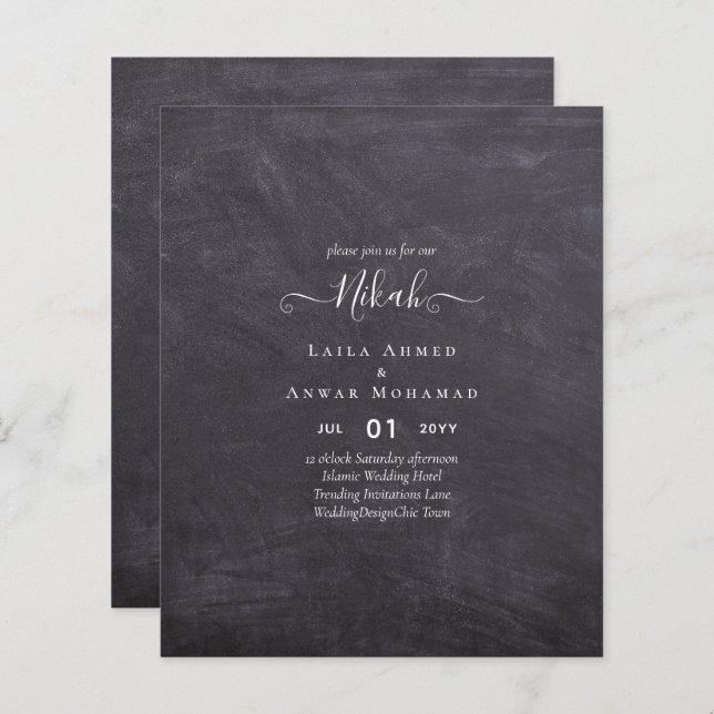 Papier NIKAH - Budget - Invitations de mariage islamique  (Devant / Derrière)