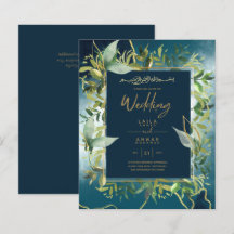 NIKAH - Invitations de mariage islamique d'or bleu