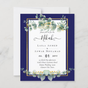 Papier NIKAH NAVY BLUE GOLD Green Eucalyptus Mariage