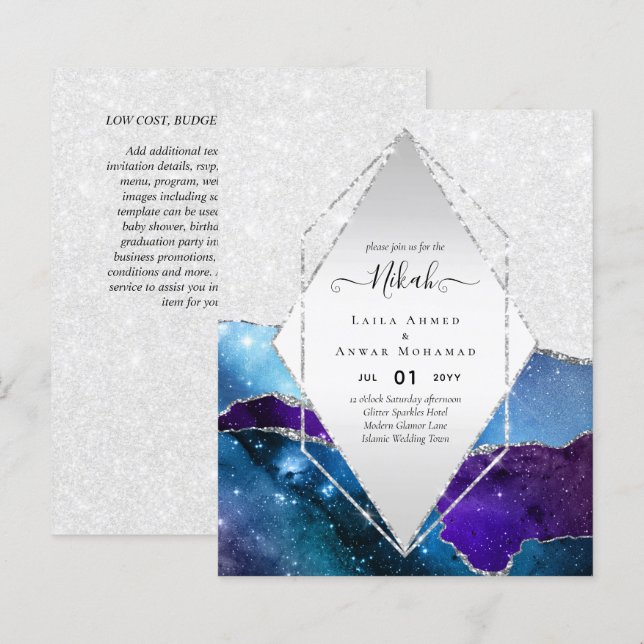 Papier Nikah Wedding Invite AGATE GOLD PARTIES SCINTILLAN (Devant / Derrière)