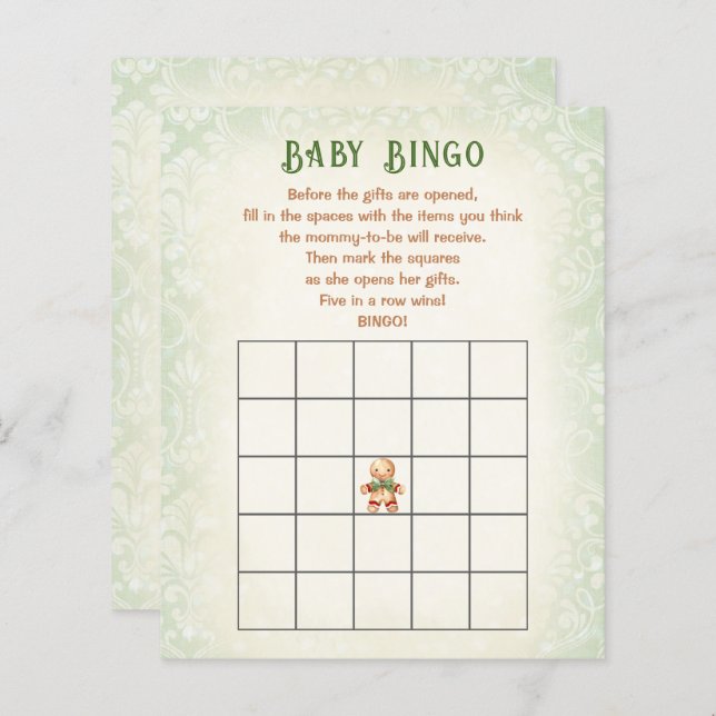 Papier Noël Baby shower pain d'épices Jeu Bingo bébé (Devant / Derrière)