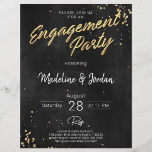 Papier Noël Black & Gold Engagement Party Invitation