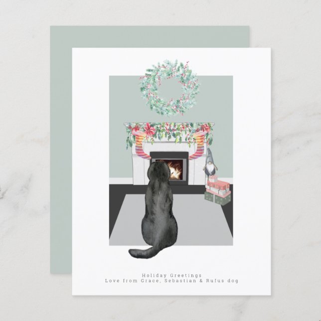 Papier Noël Black Labrador Chien Cheminée scène (Devant / Derrière)