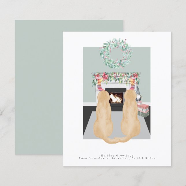 Papier Noël Chiens jaunes du Labrador Cheminée (Devant / Derrière)