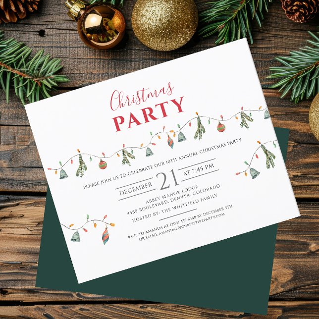 Papier Noël Fête Bureau Invitation (Elegant Festive Rustic Christmas Party Invitation)