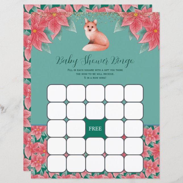 Papier Noël Floral Fox Baby shower Jeu de Bingo (Devant / Derrière)
