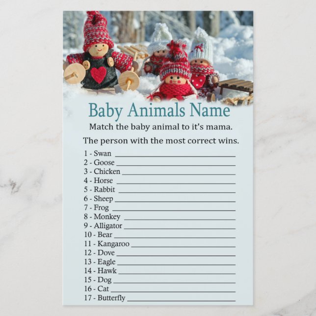 Papier noël gnome Baby Animaux Nom baby shower du jeu (Devant)