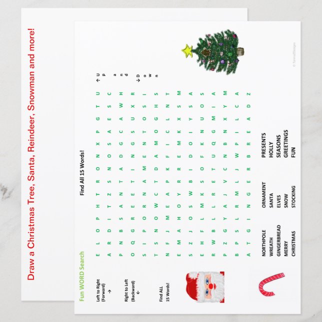 Papier Noël Hiver 15 Mot Recherche Doodle Sheets (Devant / Derrière)