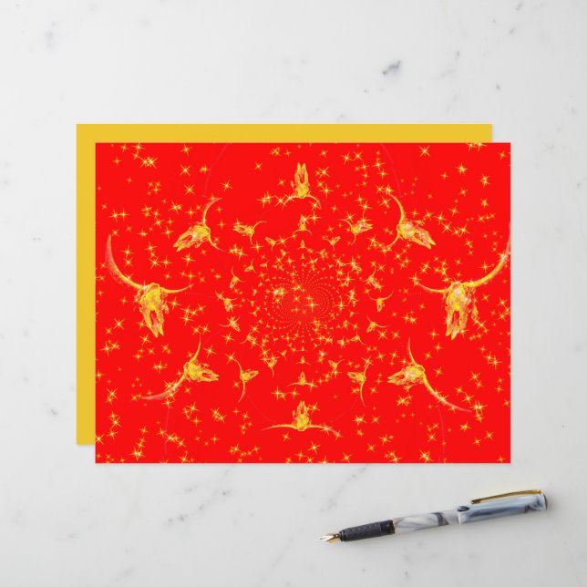 Papier Noël Parties scintillant Occidentale Rouge Gold Gi (Devant/Arrière en situation)