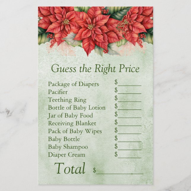 Papier Noël Poinsettia Baby shower Jeu Guise Prix (Devant)