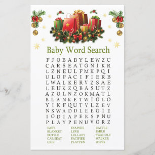 Papier Noël présente Baby shower Word Search Jeu