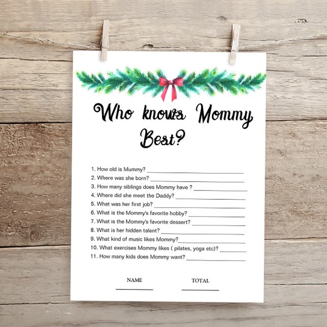 Papier Noël Qui connaît maman meilleur Baby shower jeu (Créateur téléchargé)