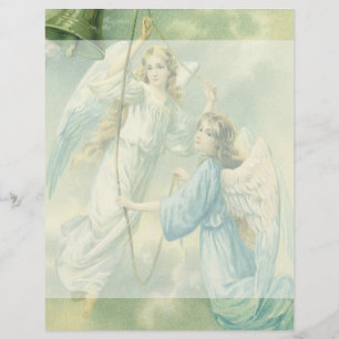 Papier Noël vintage, Anges victoriens avec cloche