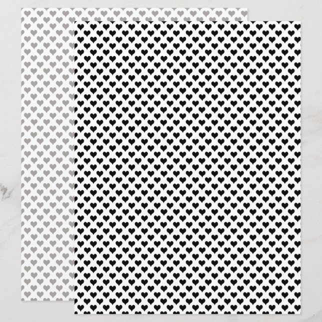 Papier noir blanc noir à rebut Coeurs minuscules (Devant / Derrière)