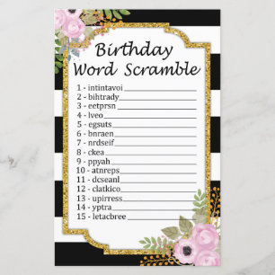 Papier Noir blanc rayé Anniversaire Mot Scramble Jeu