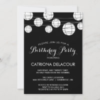 PAPIER NOIR ET BLANC LANTERNS INVITATION ANNIVERSA