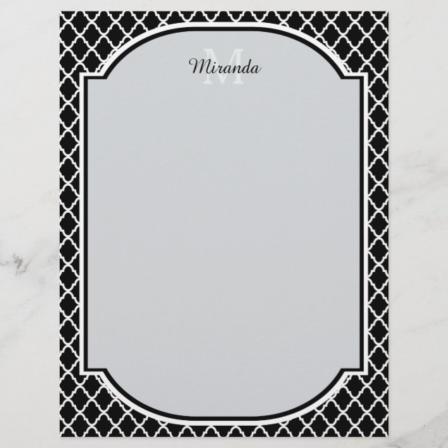 Papier Noir et blanc moderne Quatrefoil Nom monogramme (Devant)