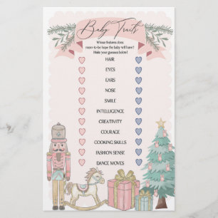 Papier noisette rose Noël bébé traits jeu de douche