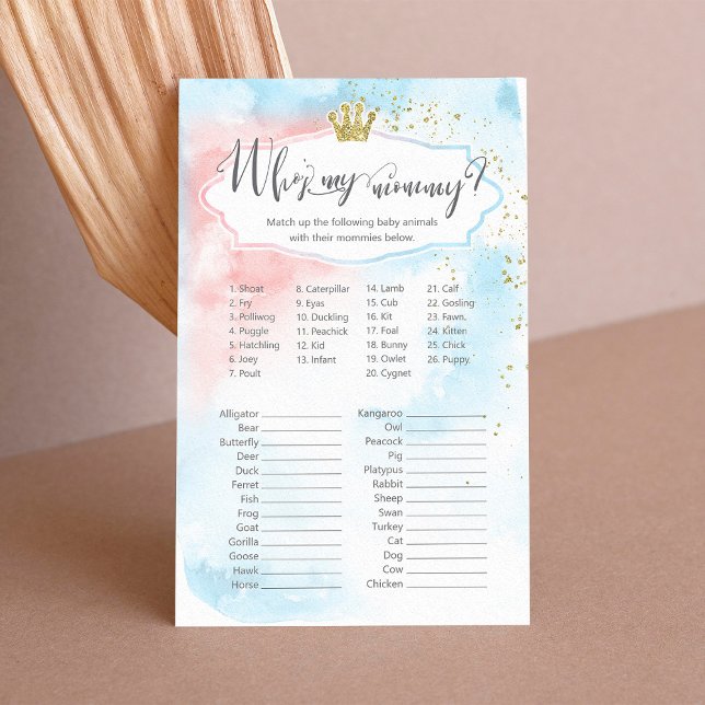 Papier Nom animal jeu de baby shower | Parti de révélatio (Créateur téléchargé)