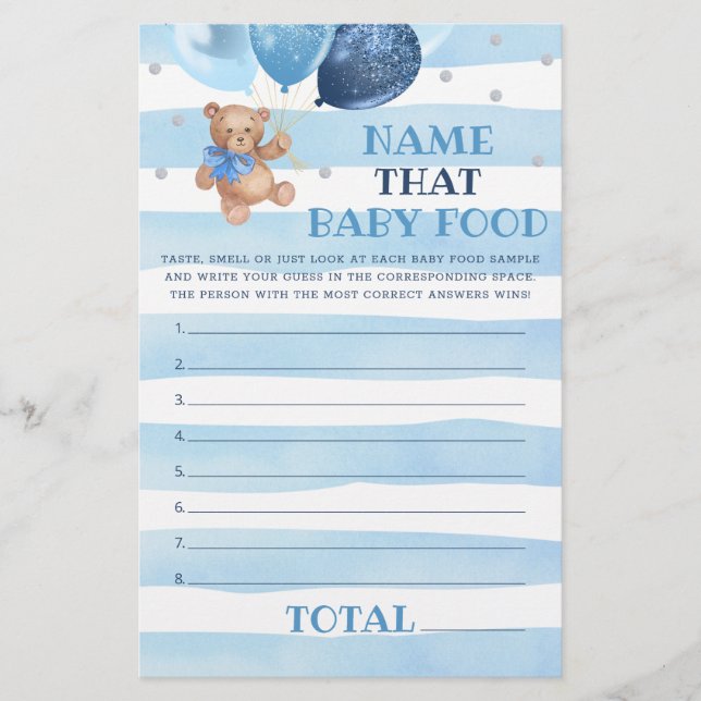 Papier Nom Ce Bébé Alimentation Jeu Baby shower Teddy Our (Devant)