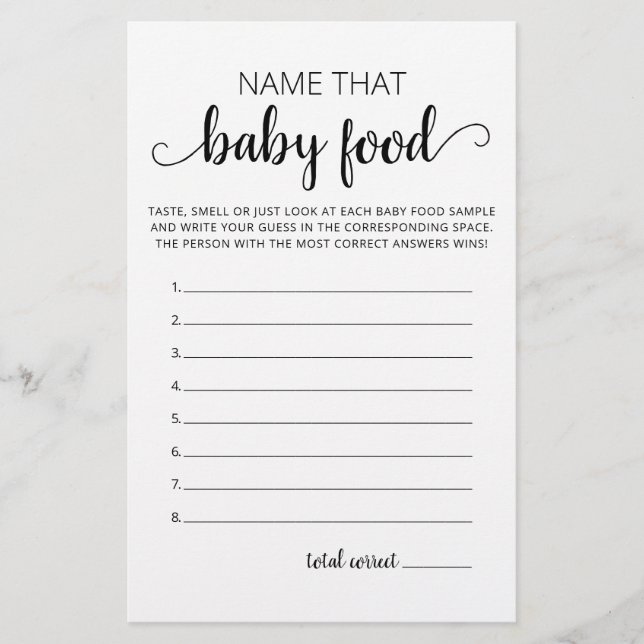 Papier Nom Ce bébé Baby shower alimentaire jeu de fête (Devant)