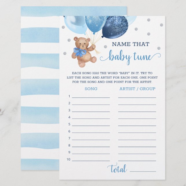 Papier Nom Ce Bébé Tune Jeu Baby shower Teddy Bear (Devant / Derrière)