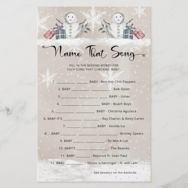 Papier Nom Ce Song Snowman Baby shower (Devant)