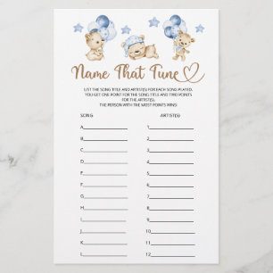 Papier Nom Ce Tune Teddy Bear Baby shower Garçon