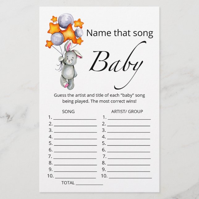 Papier Nom cette chanson bébé lapin jeu de baby shower (Devant)
