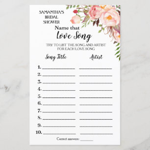 Papier Nom cette chanson nuptiale douche anglais jeu espa