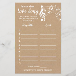 Papier Nom cette chanson nuptiale douche anglais jeu espa