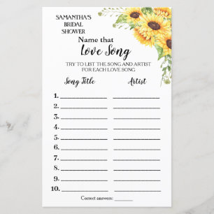 Papier Nom cette chanson nuptiale douche anglais jeu espa