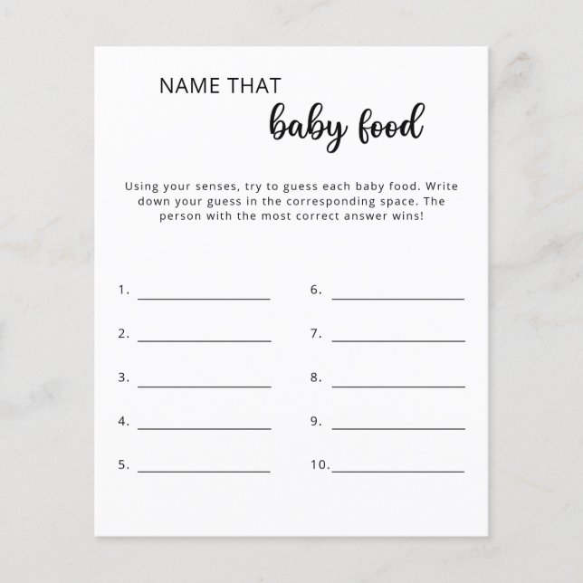 Papier Nom de ce jeu de baby shower sur la nourriture pou (Devant)