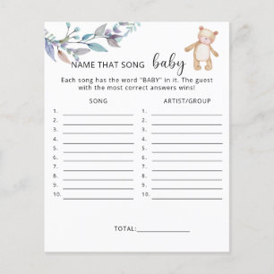 Papier Nom de cette chanson Bear baby shower jeu