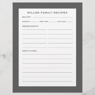 Papier Nom de famille Recette Insertion Gris simple et
