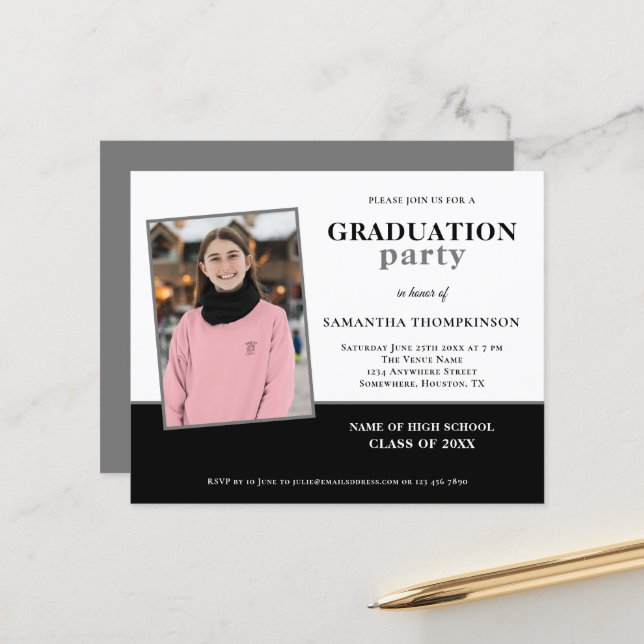 Papier Nom de la photo du budget Graduation Party Invitat (Devant/Arrière en situation)